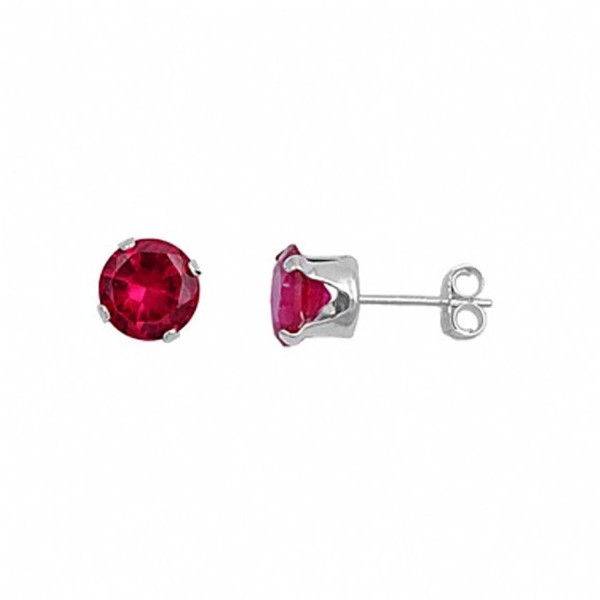 Stud Post Earring Round Simulated Red Ruby 925 Sterling Silver - CH12N1Q1QFU