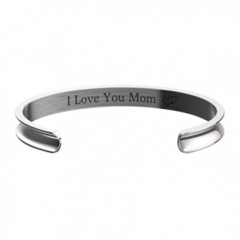 Mother's Day Gift - I Love You Mom Grooved Cuff Bangle Hidden Message Bracelet - C417YCKDHHT