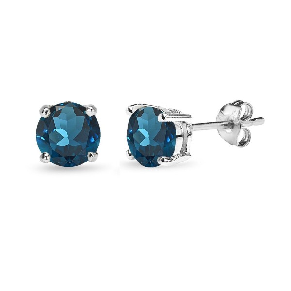 Sterling Silver London Blue Topaz 6mm Round Prong-set Stud Earrings - CV12G0EGX75