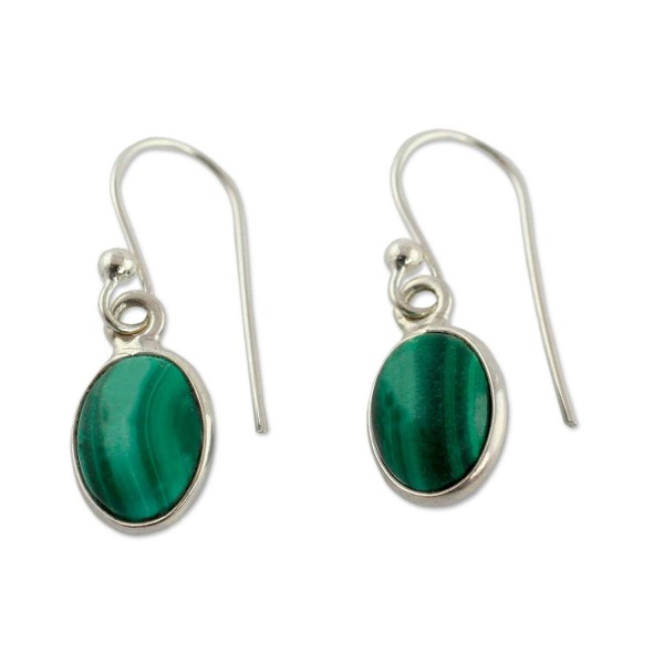 NOVICA Malachite .925 Sterling Silver Dangle Earrings 'Verdant Paths' - C212DUHTBD3