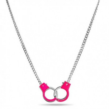 Bling Jewelry Secret Shades Pink Enamel Handcuff Pendant Stainless Steel Necklace 18 Inches - CR11IVDY3SF