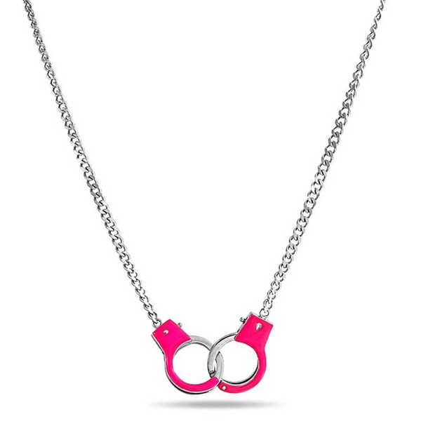 Bling Jewelry Secret Shades Pink Enamel Handcuff Pendant Stainless Steel Necklace 18 Inches - CR11IVDY3SF