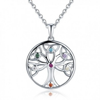 925 Sterling Silver Celtic Knot Trinty Tree of Life Seven (7) Chakras Pendant Necklace (45-50cm) 18-20 Inches - CX1822GXYRQ