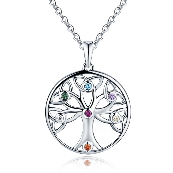 925 Sterling Silver Celtic Knot Trinty Tree of Life Seven (7) Chakras Pendant Necklace (45-50cm) 18-20 Inches - CX1822GXYRQ