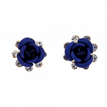 Fashion Earrings Rose Flower Earrings With Diamond Ear Studs Earrings - Blue - CA11XLCW6V7