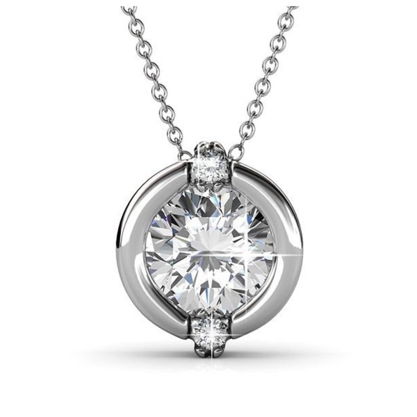 Jolie "Forever Love" Swarovski Crystal Round Cut Pendant Necklace Jewelry for Women 18" - Silver - CD1858OYQZL