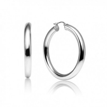 Sterling Polished Round Tube Click Top Earrings - "Sterling Silver: 40mm-1 3/5""" - CU187KK9AZC