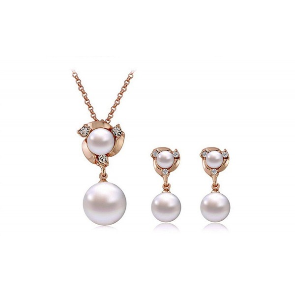 Most Beloved White Pearl Earring and Necklace Sets 18k Gold Plated Wedding Jewelry Sets - CW12F17WYU7