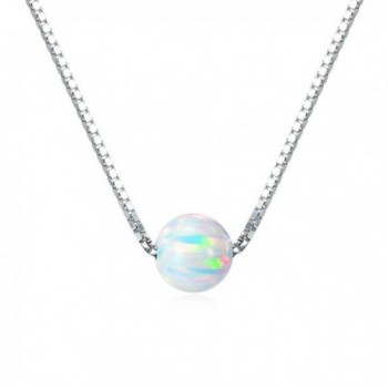 Sterling Silver 6mm Created Opal Choker Necklace 14" + 1" Extension - "Silver 14"" / White Opal" - CN12O694PR9