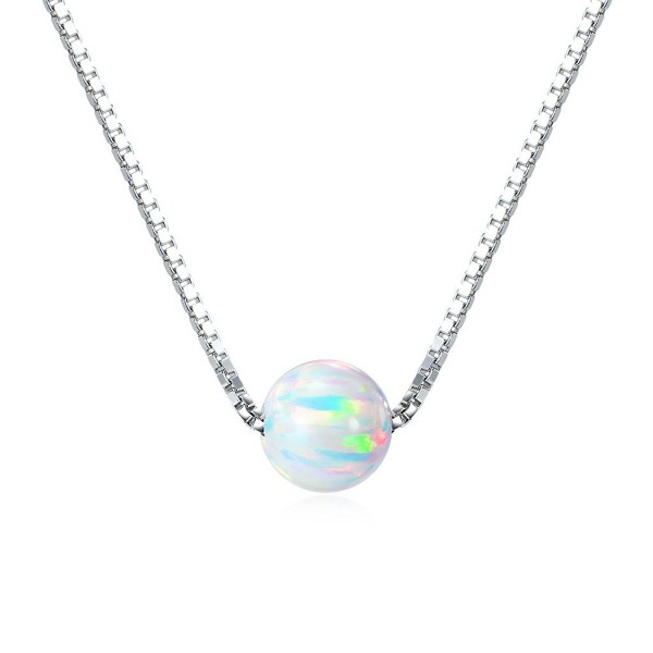 Sterling Silver 6mm Created Opal Choker Necklace 14" + 1" Extension - "Silver 14"" / White Opal" - CN12O694PR9