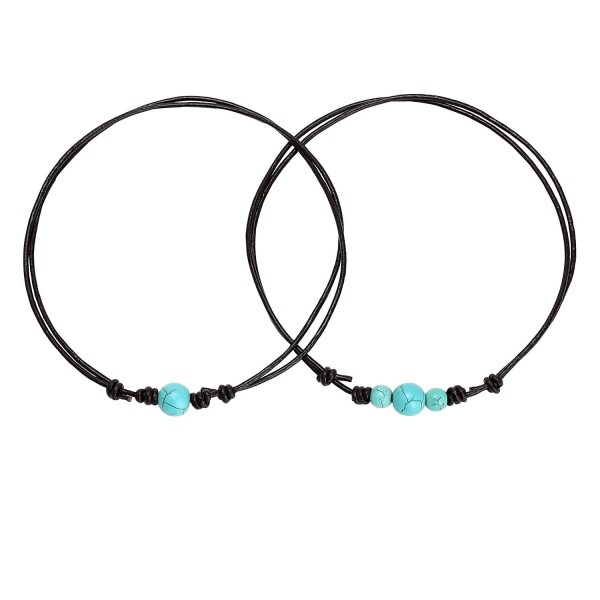 2pcs Synthetic Turquoise Black Leather Cord Choker Necklace For Woman Teen Girls Handmade Jewelry - CK186S62UN2