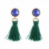 Peony.T Women's Vintage Gemstone Stud Small Tassel Dangle Earrings Thread Drop Earrings - Blue - CG186XRMC92
