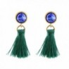 Peony.T Women's Vintage Gemstone Stud Small Tassel Dangle Earrings Thread Drop Earrings - Blue - CG186XRMC92