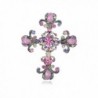Alilang Antique Silvery Tone Pink Purple Rhinestones Pastel Holy Cross Brooch Pin - CZ116E0Y1QL