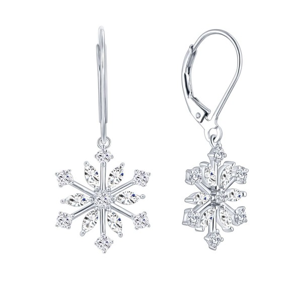 Sterling Silver Winter Snowflake Pendant Necklace Earrings Set with CZ for Women Christmas Gift - C9182DLSEUH