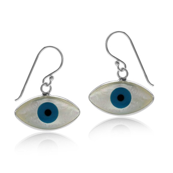 White Mother Of Pearl 925 Sterling Silver Evil Eye Marquise Shape Dangle Hook Earrings - CM183Q25XTD