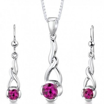Sterling Silver Rhodium Nickel Finish Round Shape Created Ruby Pendant Earrings and 18 inch Necklace Set - CY112TBU2XF
