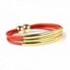 Huan Xun Women's Three Rows Golden Alloy Magnet Closure Real Leather Bracelet - CV11BBWQ9JT