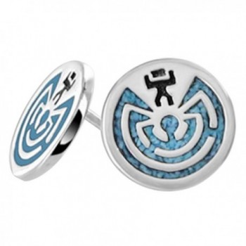 Gem Avenue 925 Sterling Silver Turquoise Inlay Southwestern Style Post Back Stud Earrings - CM184Z7O6EI