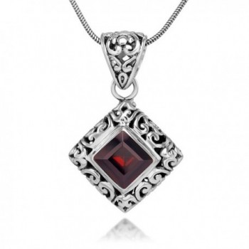 Sterling Silver Filigree Gemstone Square Pendant Necklace w/ 18" Silver Chain - Garnet - CT123CLVKS1