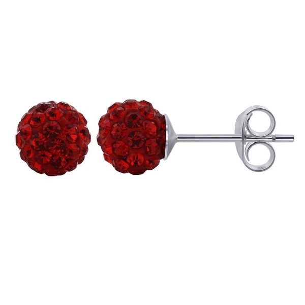 Gem Avenue 925 Sterling Silver 6mm Round Bright Red Crystal Ball Post Back Stud Earrings - CY11B2Q1BJH