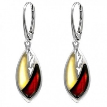Lemon and Cherry Amber Sterling Silver Leaf Leverback Earrings - C7115NUI2OZ