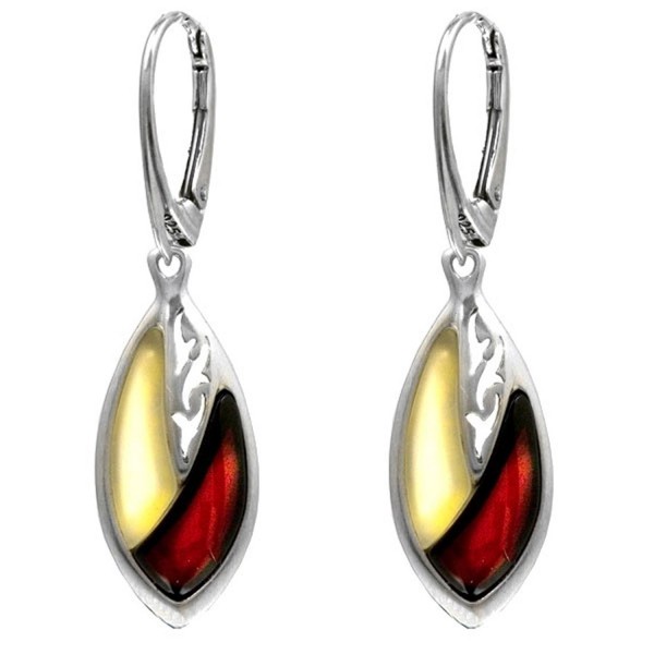 Lemon and Cherry Amber Sterling Silver Leaf Leverback Earrings - C7115NUI2OZ