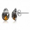 Sterling Silver Amber Ladybugs Earrings