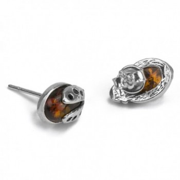 Sterling Silver Amber Ladybugs Earrings in Women's Stud Earrings