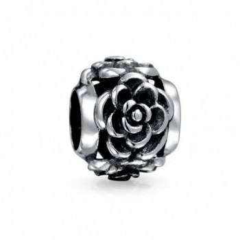 Bling Jewelry 3D Rose Flower Oxidized Bead Charm .925 Sterling Silver - CB1153V56Y3