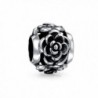 Bling Jewelry 3D Rose Flower Oxidized Bead Charm .925 Sterling Silver - CB1153V56Y3