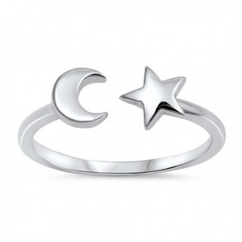 Open Moon Star Adjustable Universe Ring New .925 Sterling Silver Band Sizes 4-10 - CS183CXIZG9