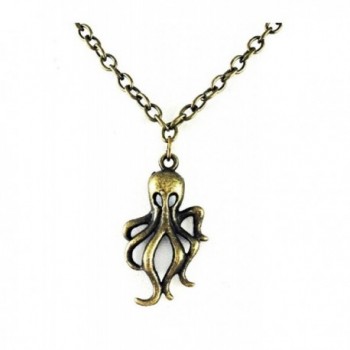Fun Octopus Charm Necklace on 20" Chain in Antique Brass Toned Overlay - CG11E64PXWX
