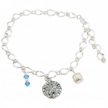 Large Bridal Ankle Bracelet with Sand Dollar- Simulated Pearl and Blue Crystals - CH12HBZU6XJ