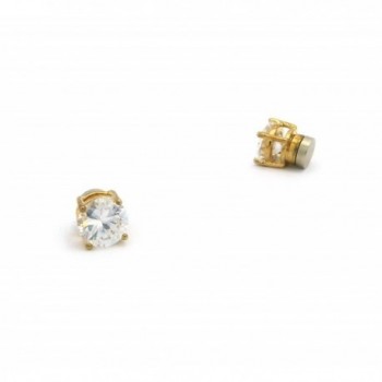 8mm Round Cut Clear Cubic Zirconia 4-Prong Magnetic Stud Earrings in Gold-Tone CZRM-G8 - CL11N6GWU5P