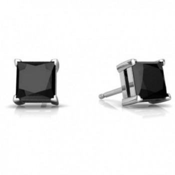 Genuine Black Onyx Princess Cut Stud Earrings .925 Sterling Silver Rhodium Finish - CH1868AT0T9