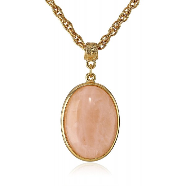1928 Jewelry "Semi-Precious Collection" 14k Gold Dipped Oval Pendant Necklace- 16" - Gold/Pink - C811KBIG04X
