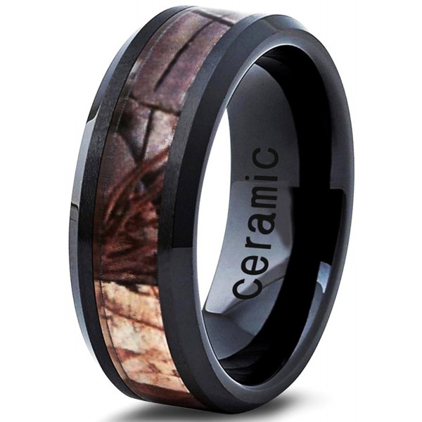 Ceramic Ring 8mm for Men Women Black Hunter Deer Army Ceramic Band Comfort Fit Camo Beveled Edge Brushed Polished - C112MZQCMGQ