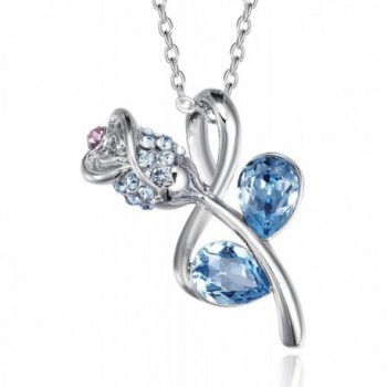 FAPPAC Teardrop Flower Pendant Necklace Enriched with Swarovski Crystals - C2127EV5AYJ