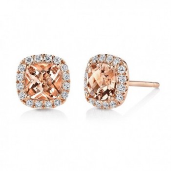 New NYC Sterling Women Rose Gold Plated Cubic Zirconia Marquis Simulated Morganite Halo Stud Earring - CN12OBQUER7