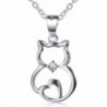 S925 Sterling Silver Cute Cat Lover Gifts Animal Pendant Necklace- 18" - CN12O1O0KHV