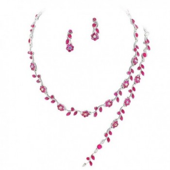 Affordable Fuchsia Pink Crystal Bridesmaid 3 Bridal Necklace- Earring- Bracelet Set H4 - CU11DKKWV0V