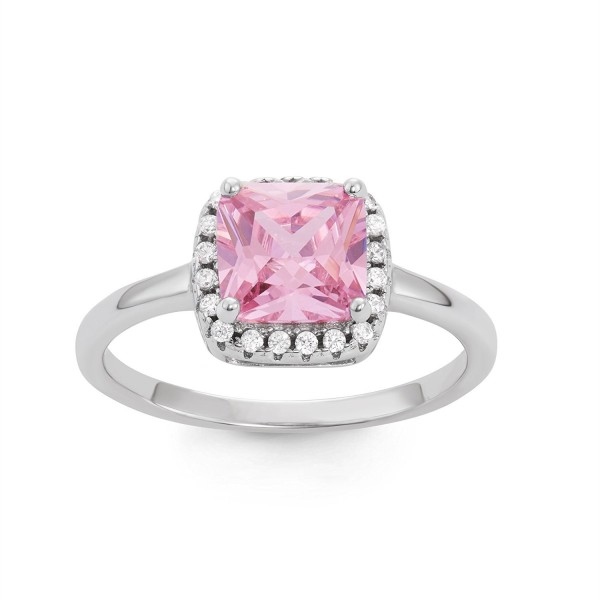 Sterling Silver Pink Square CZ Band Ring - CS1289INIYL