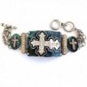 Western Peak Western Vintage Tritone Hammered Plate Cross Chain Rhinestone Charm Bracelet - CL129FPVSU3