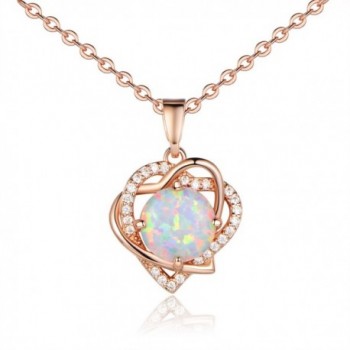 VOLUKA Rose Gold Plated 8mm Round Synthenic Opal Heart Shape CZ Halo Pendants Necklace for Women and Girls - CG188O70USW