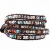 KELITCH Colorful Crystal Agate Created-Turquoise Semi-precious Stones Boho Leather Bracelet- 5 Wraps - C812G9SLQXN