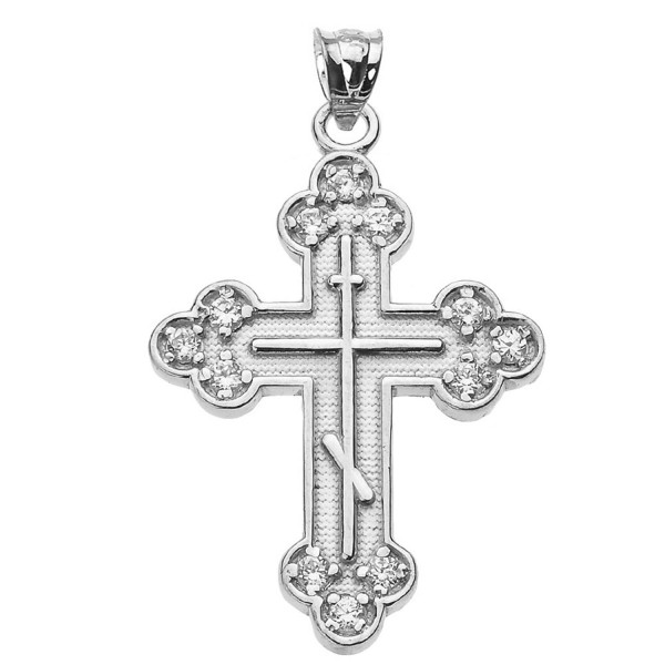 925 Sterling Silver CZ Eastern Orthodox Cross Pendant - CB120RSGQBX