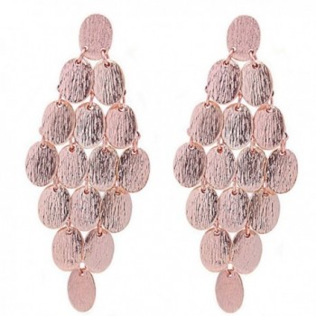 Heirloom Finds Mod Oval Shaped Brushed Rose Gold Tone Chandelier Earrings 3 inches long - CQ11BMJ2IZF