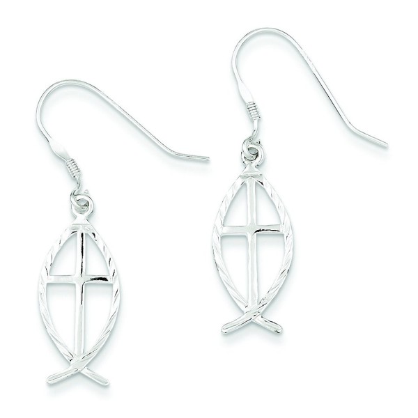 Sterling Silver Diamond Cut Cross W/Fish Earrings - CC11573861R