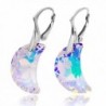 Sterling Silver Aurora Borealis Made with Swarovski Crystals Crescent Moon Earrings - C411XOGV23N